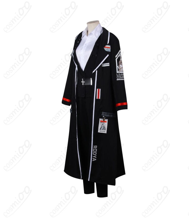 Limbus Company ロージャのコスプレ衣装の側面ビュー。シルエットとラインが美しく表現されています。