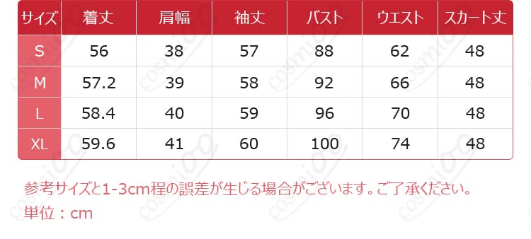 サイズと寸法に対応する商品データを示す画像