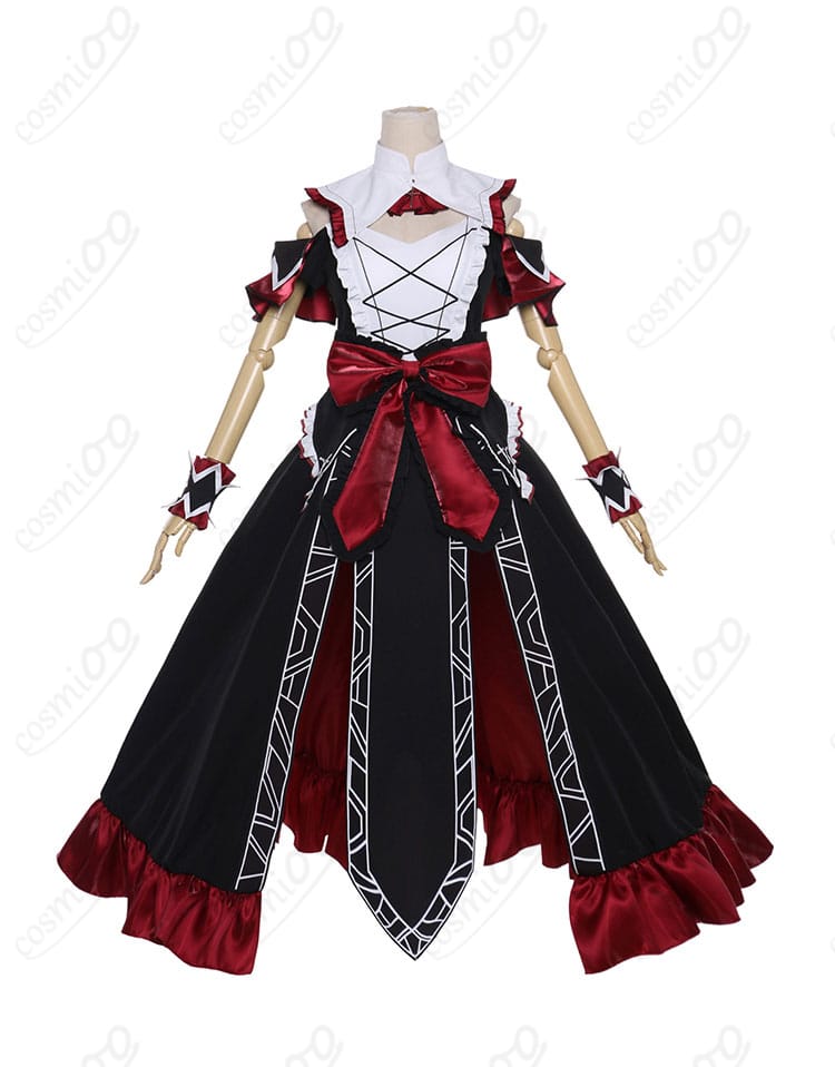 商品正面の時崎狂三のコスプレ衣装詳細。正確なデザインで再現された衣装。