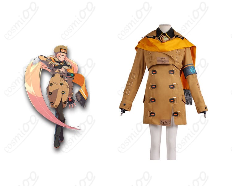 GUILTY GEAR -STRIVE- ミリア＝レイジ コスプレ衣装 正面とキャラクターの組み合わせ画像。高再現度で魅力的なビジュアルをお楽しみください。