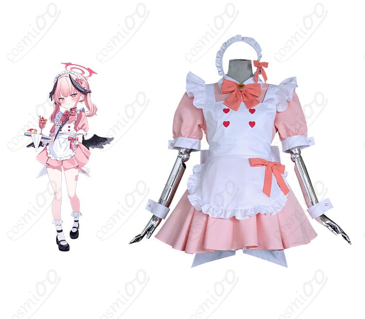 ブルーアーカイブ 下江コハル コスプレ衣装 メイド服とキャラクターの正面ショット。コスプレ通販で購入可能。
