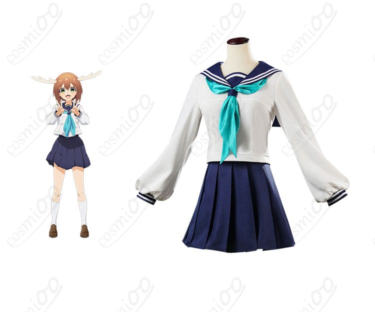 商品正面とキャラクターのコスプレ衣装。キャラクターと衣装が忠実に再現されており、イベントでの着用にぴったりです。