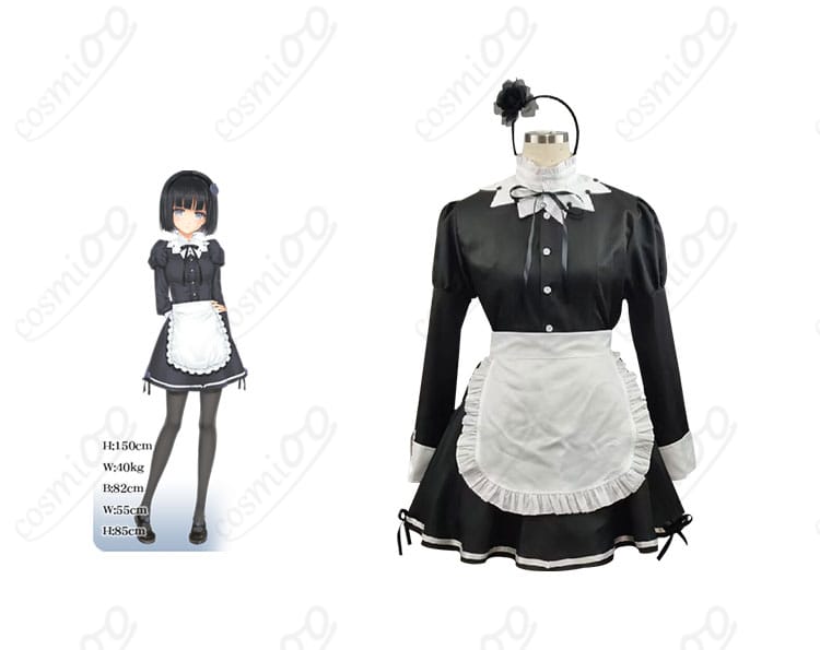 商品正面とキャラクタードロシー（燈露椎）のコスプレ衣装を合わせた写真。高忠実度再現のメイド服。