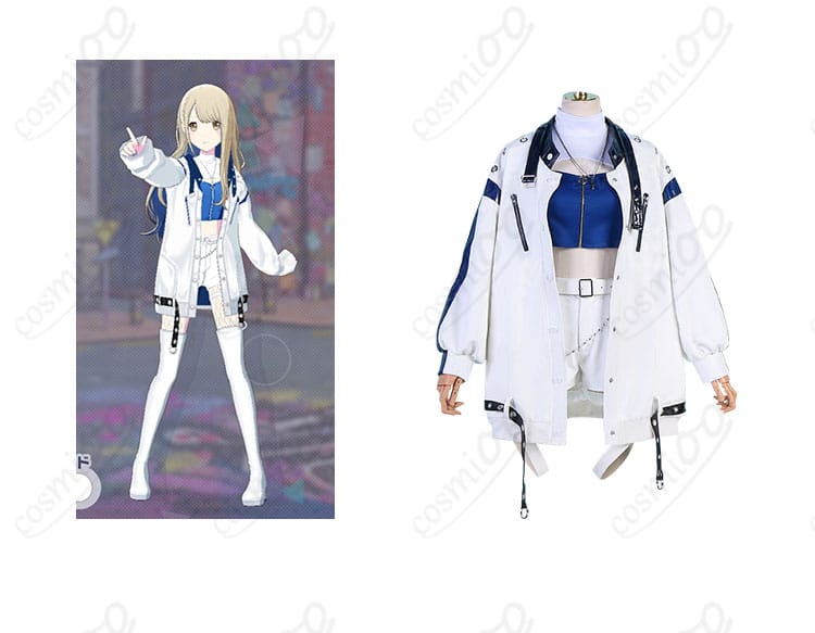 プロジェクトセカイ 小豆沢こはね コスプレ衣装 すべて受け止めて ライブ衣装 キャラクターと一緒に着用した正面画像。高再現度でリアルなディテールを確認！コスプレ愛好者必見