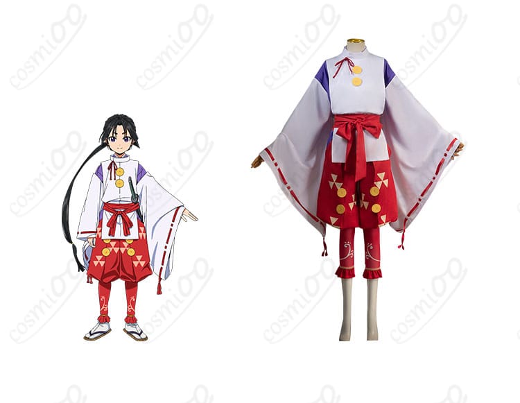 「逃げ上手の若君」北条時行コスプレ衣装の正面とキャラクターの融合画像。忠実再現されたデザインで、キャラクターの魅力を引き出します。