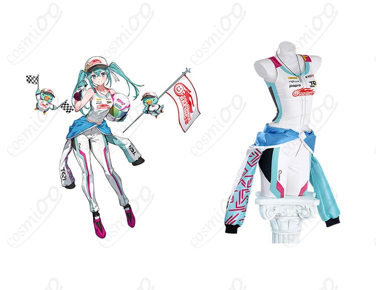 初音ミク レーシングミク KYOJO CUP 2024Ver. コスプレ衣装 - 役柄とのコラボ画像。レーシングミクの魅力を引き立てる衣装です。