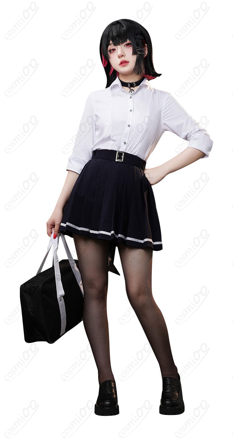 ゼンレスゾーンゼロ エレン・ジョー 制服 コスプレ衣装の人物着用正面画像。キャラクターになりきれるクオリティの高さを実感！