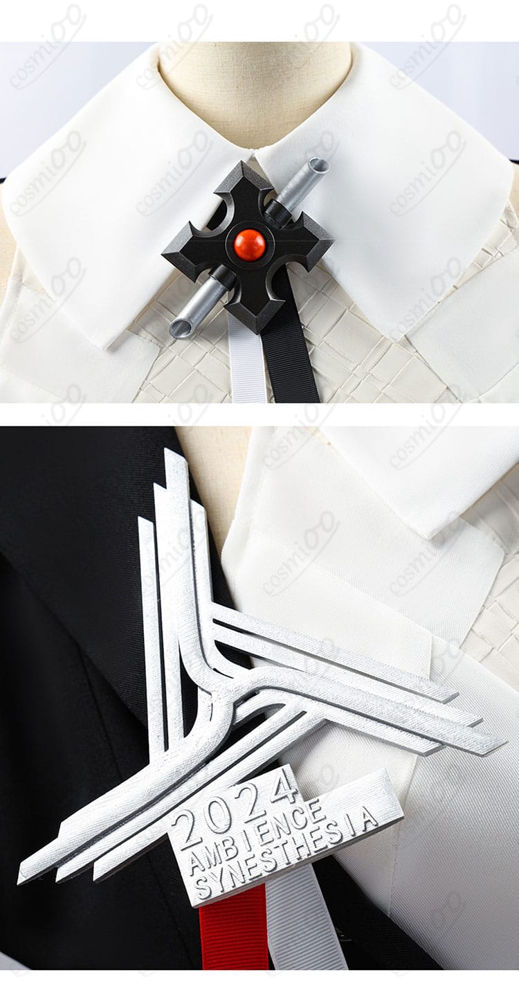 アークナイツ テレジア コスプレ衣装の襟と衣領の装飾詳細。精緻な刺繍と美しいデザインが特徴。