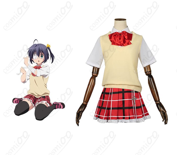 「中二病でも恋がしたい！ 小鳥遊六花 夏服 コスプレ衣装」の正面とキャラクターの組み合わせを表現した画像。