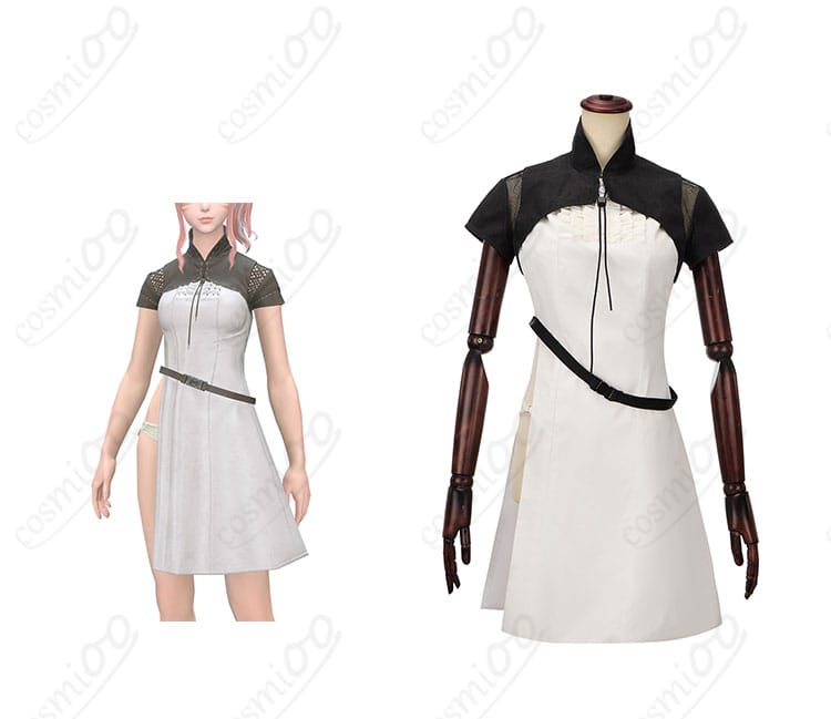ファイナルファンタジーXIV ミコッテ コスプレ衣装 正面とキャラクターの組み合わせ写真。細部まで忠実に再現されたコスプレ衣装をチェック！