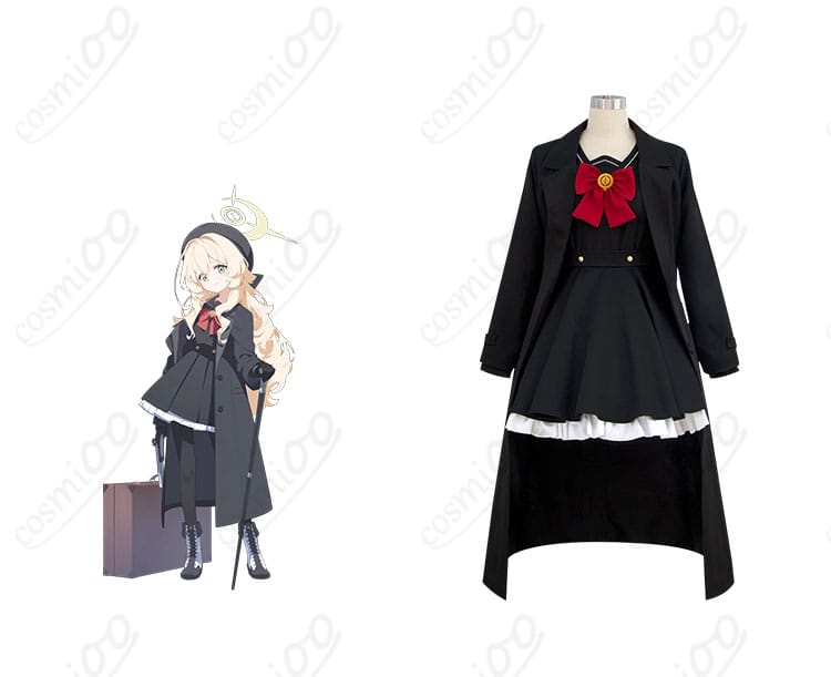 ブルーアーカイブ ニヤニヤ教授 コスプレ衣装 正面とキャラクターの再現画像 高忠実度で細部まで再現されたコスプレ衣装