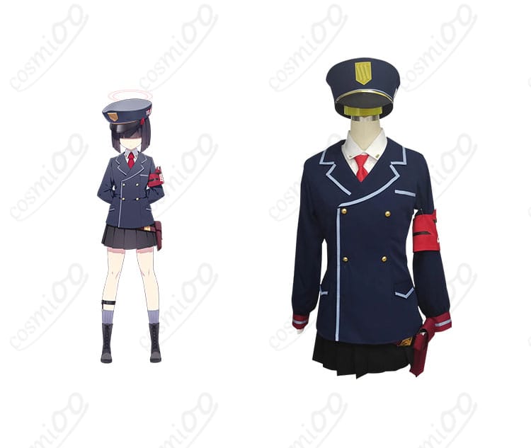 ブルーアーカイブ 風紀委員会のモブ コスプレ衣装 正面とキャラクターの融合画像。忠実再現の制服で、コスプレファンにぴったりの一着。