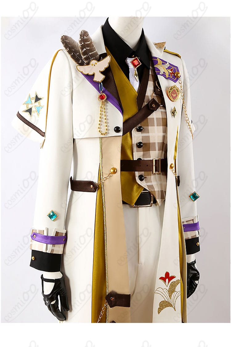 あんさんぶるスターズ！！ 羽風薫 コスプレ衣装の装飾細部。精密な刺繍やバッジ、肩ベルトなどの装飾が美しく施されています。