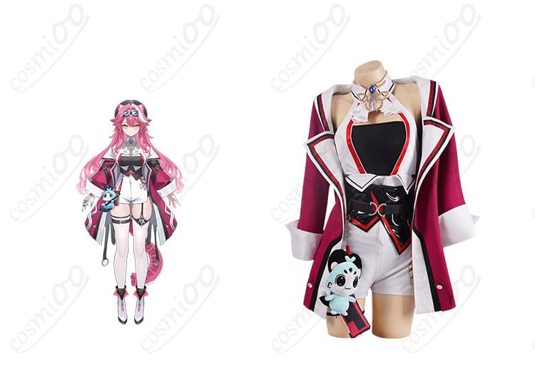 商品正面とキャラクターのコスプレ衣装が融合した写真。ホロライブのラオーラ・パンテーラコスプレ衣装。