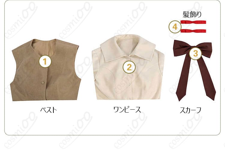 セット内容を展示した画像。カードキャプターさくら 大道寺知世のコスプレ衣装一式を確認。